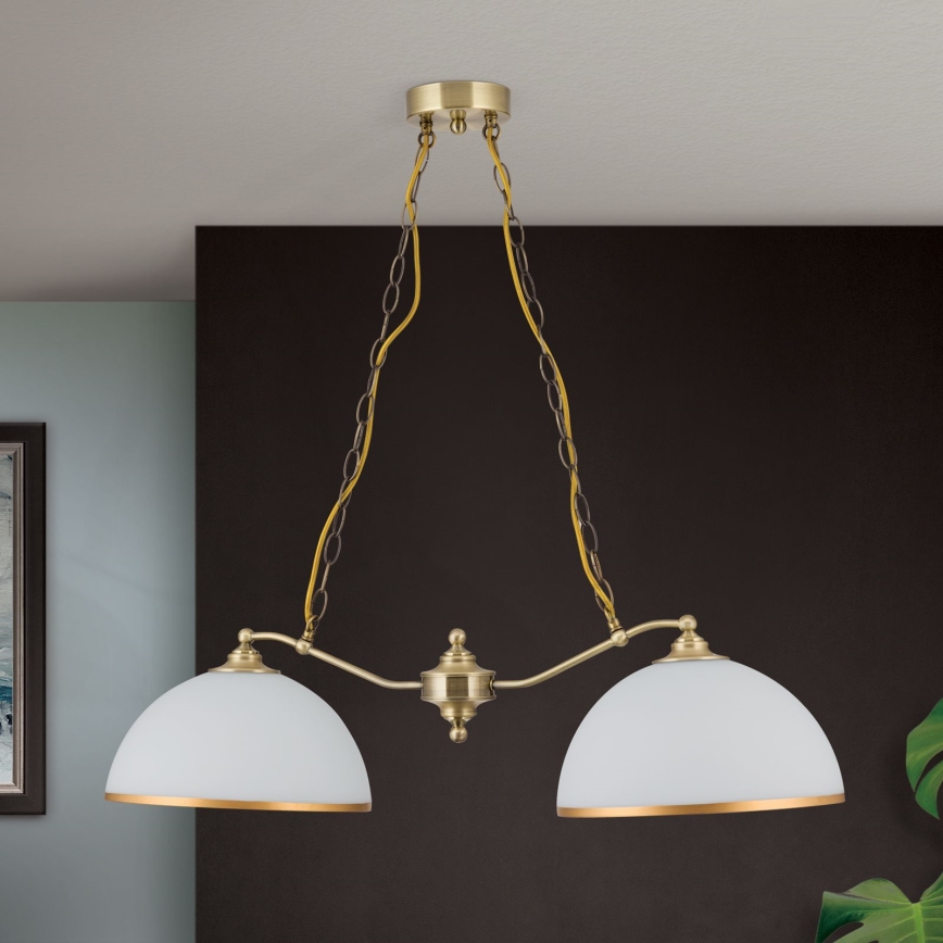 Chandelier on a chain OLD LAMP 2xE27/40W/230V white/brass
