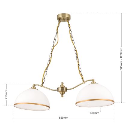 Chandelier on a chain OLD LAMP 2xE27/40W/230V white/brass
