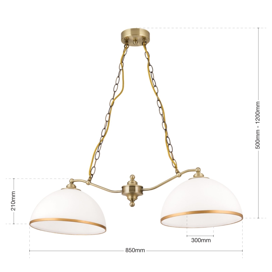 Chandelier on a chain OLD LAMP 2xE27/40W/230V white/brass