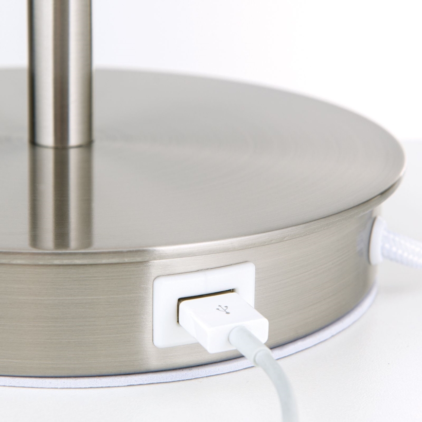 Table lamp with USB port LUDWIG 1xE27/40W/230V 50 cm white/matte chrome