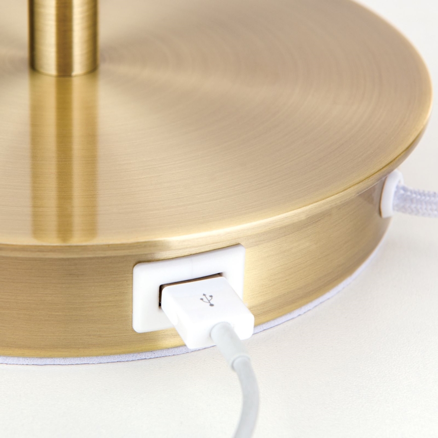 Table lamp with USB port LUDWIG 1xE27/40W/230V 50 cm white/gold