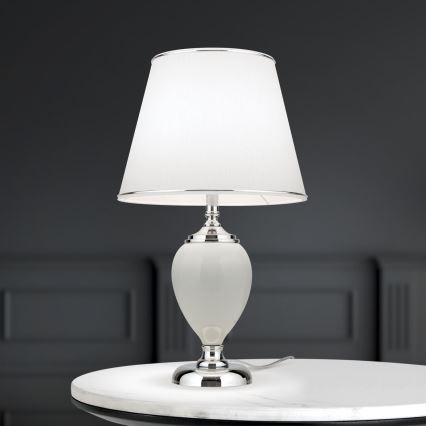 Table lamp OVUM 1xE27/40W/230V 48 cm ceramics white/shiny chrome