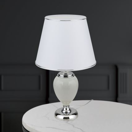Table lamp OVUM 1xE27/40W/230V 48 cm ceramics white/shiny chrome