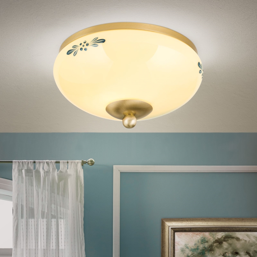 LANDHAUS ceiling light 1x E27/60W/230V Ø 21 cm brass/beige/blue