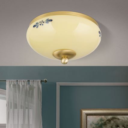 LANDHAUS ceiling light 1x E27/60W/230V Ø 21 cm brass/beige/blue
