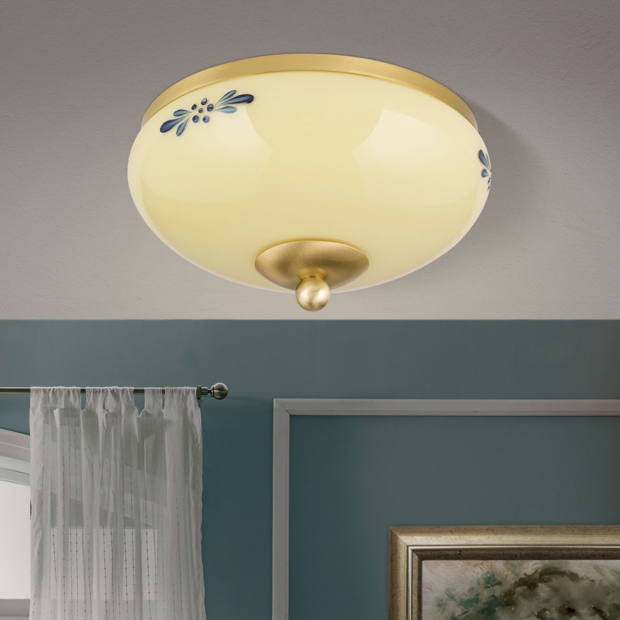 LANDHAUS ceiling light 1x E27/60W/230V Ø 21 cm brass/beige/blue
