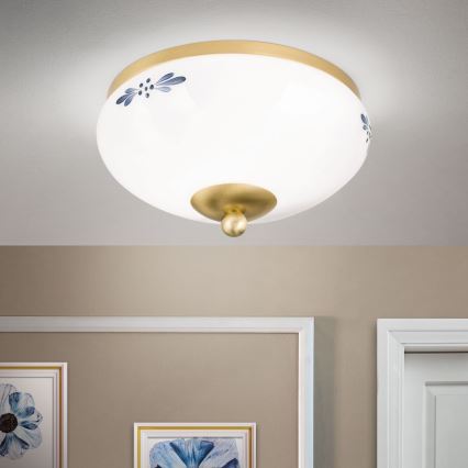 LANDHAUS ceiling light 1xE27/60W/230V Ø 21 cm brass/white/blue