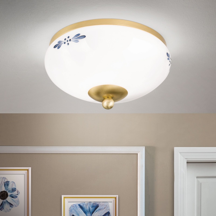 LANDHAUS ceiling light 1xE27/60W/230V Ø 21 cm brass/white/blue
