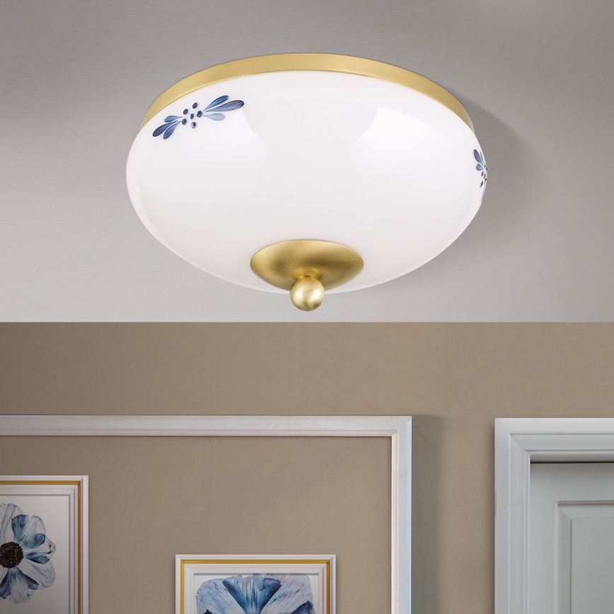 LANDHAUS ceiling light 1xE27/60W/230V Ø 21 cm brass/white/blue