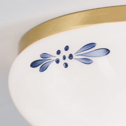 LANDHAUS ceiling light 1xE27/60W/230V Ø 21 cm brass/white/blue