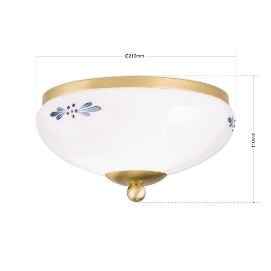 LANDHAUS ceiling light 1xE27/60W/230V Ø 21 cm brass/white/blue