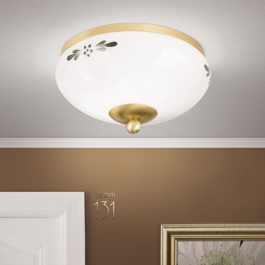 LANDHAUS ceiling light 1xE27/60W/230V Ø 21 cm brass/white/green