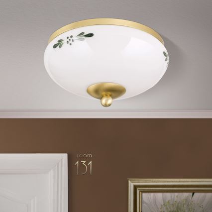 LANDHAUS ceiling light 1xE27/60W/230V Ø 21 cm brass/white/green