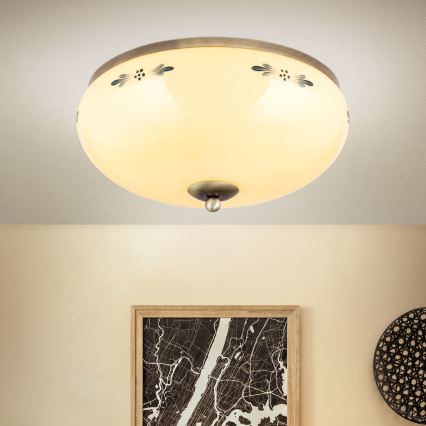LANDHAUS ceiling light 3xE27/60W/230V Ø 35 cm bronze/beige/blue