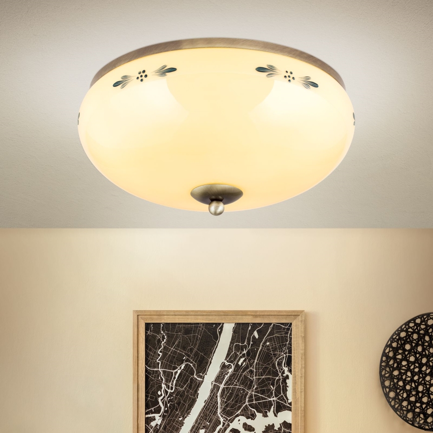 LANDHAUS ceiling light 3xE27/60W/230V Ø 35 cm bronze/beige/blue