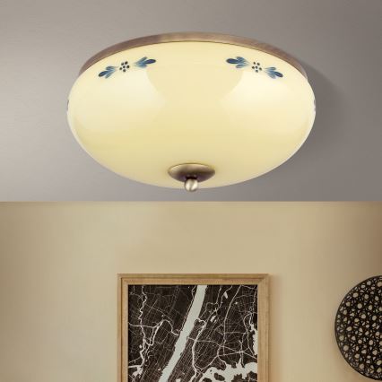 LANDHAUS ceiling light 3xE27/60W/230V Ø 35 cm bronze/beige/blue