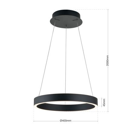 KOLK dimmable LED pendant on cable, LED/40W/230V, 2700/3000/4000K, Ø 40 cm, black