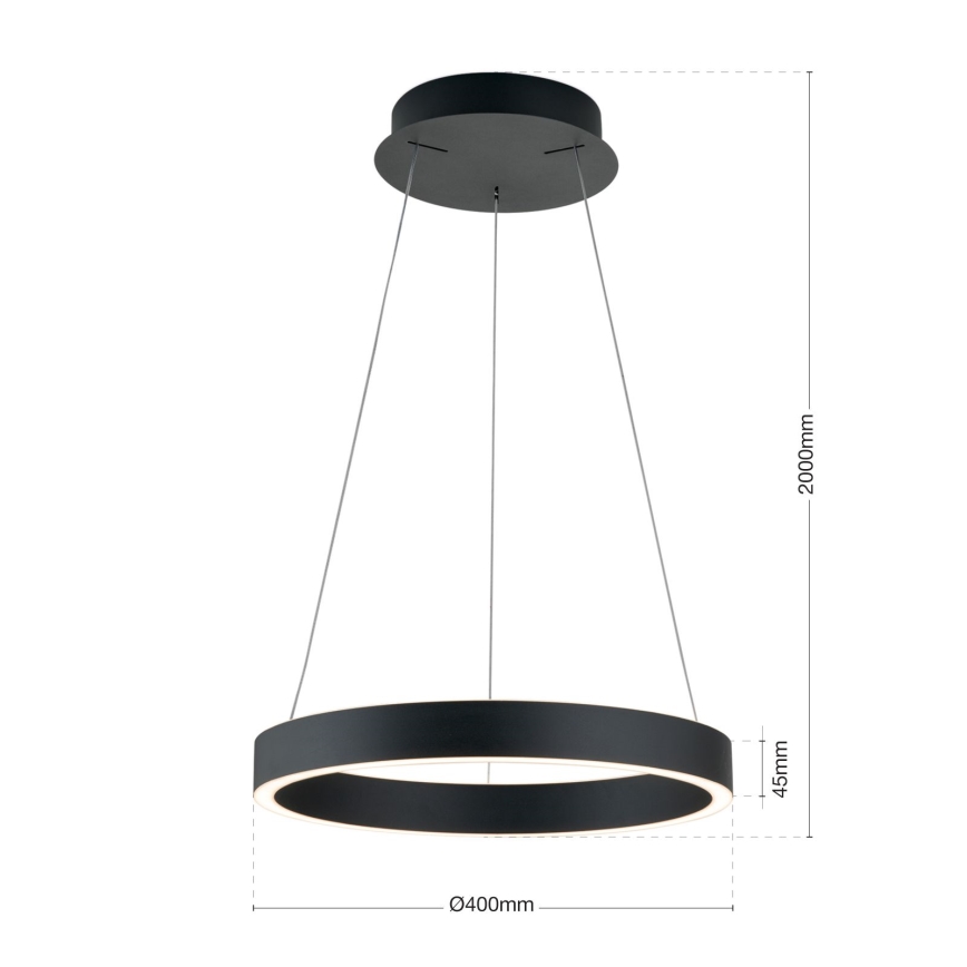 KOLK dimmable LED pendant on cable, LED/40W/230V, 2700/3000/4000K, Ø 40 cm, black