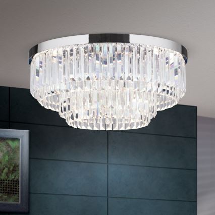 LED Dimmable crystal ceiling light PRISM LED/80W/230V d. 55 cm shiny chrome