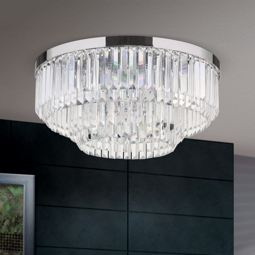 LED Dimmable crystal ceiling light PRISM LED/80W/230V d. 55 cm shiny chrome