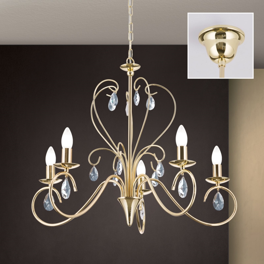 Crystal chandelier on a chain ALESSIA 5xE14/40W/230V gold
