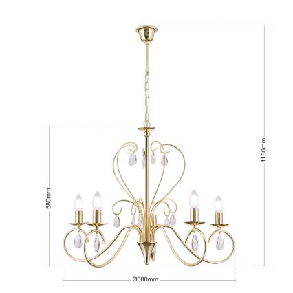 Crystal chandelier on a chain ALESSIA 5xE14/40W/230V gold