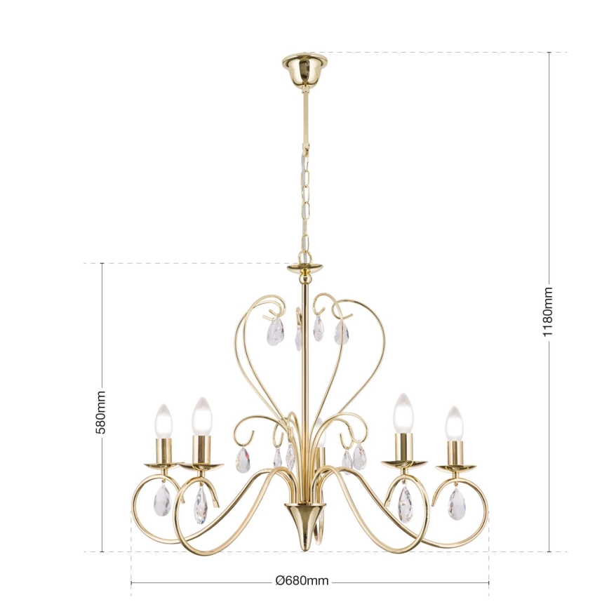 Crystal chandelier on a chain ALESSIA 5xE14/40W/230V gold