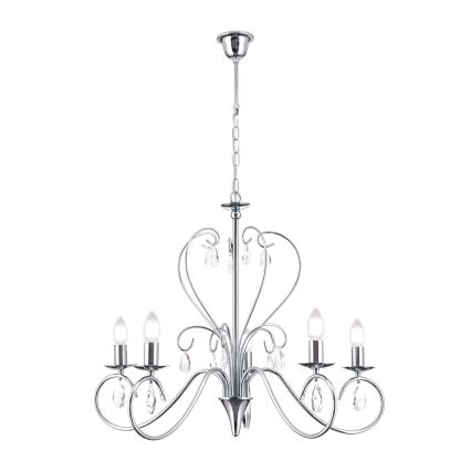 Crystal chandelier on a chain ALESSIA 5xE14/40W/230V shiny chrome