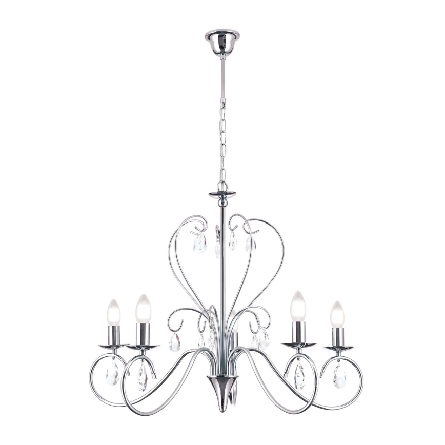 Crystal chandelier on a chain ALESSIA 5xE14/40W/230V shiny chrome
