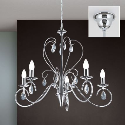 Crystal chandelier on a chain ALESSIA 5xE14/40W/230V shiny chrome