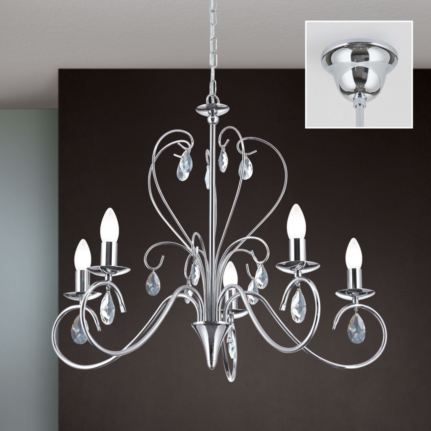 Crystal chandelier on a chain ALESSIA 5xE14/40W/230V shiny chrome
