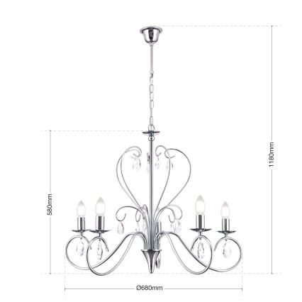 Crystal chandelier on a chain ALESSIA 5xE14/40W/230V shiny chrome