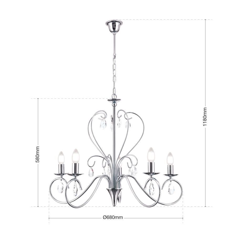 Crystal chandelier on a chain ALESSIA 5xE14/40W/230V shiny chrome
