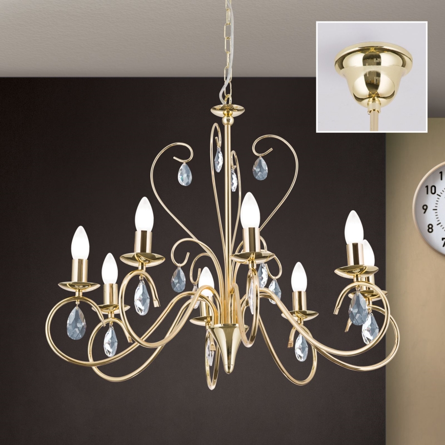 Crystal chandelier on a chain ALESSIA 8xE14/40W/230V gold