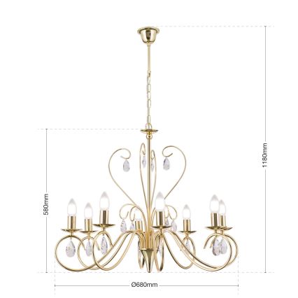 Crystal chandelier on a chain ALESSIA 8xE14/40W/230V gold