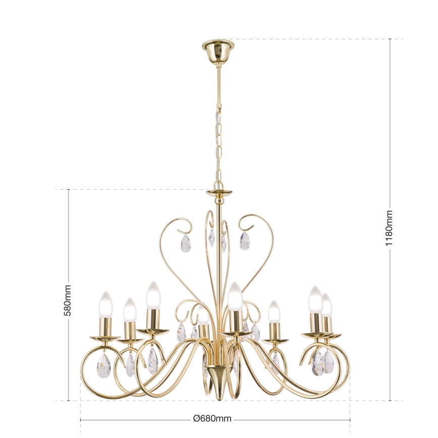 Crystal chandelier on a chain ALESSIA 8xE14/40W/230V gold