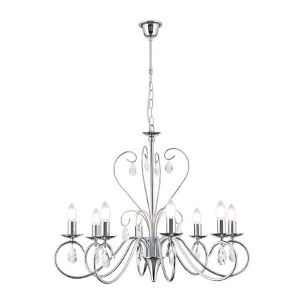 Crystal chandelier on a chain ALESSIA 8xE14/40W/230V shiny chrome