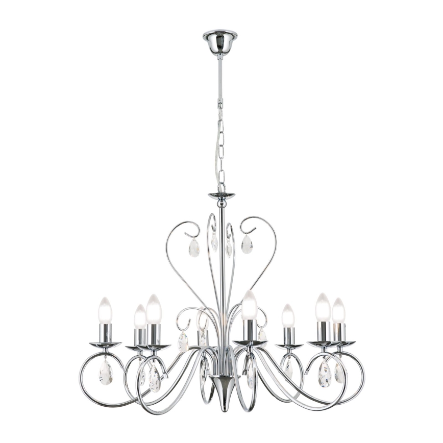 Crystal chandelier on a chain ALESSIA 8xE14/40W/230V shiny chrome