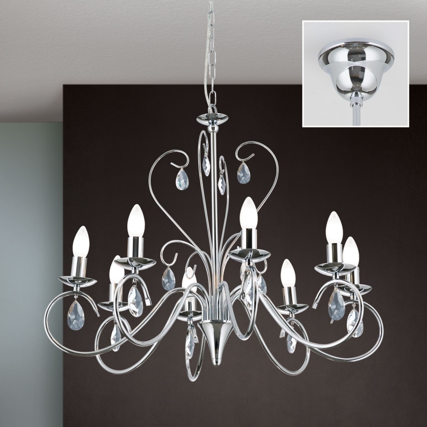 Crystal chandelier on a chain ALESSIA 8xE14/40W/230V shiny chrome