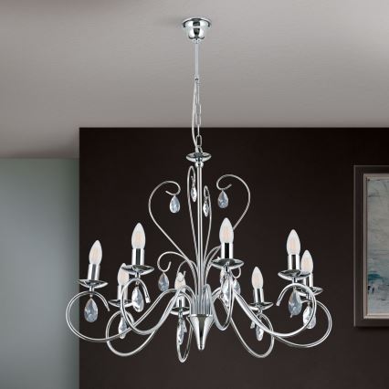 Crystal chandelier on a chain ALESSIA 8xE14/40W/230V shiny chrome