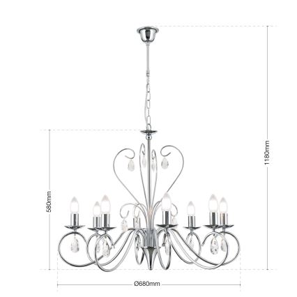 Crystal chandelier on a chain ALESSIA 8xE14/40W/230V shiny chrome