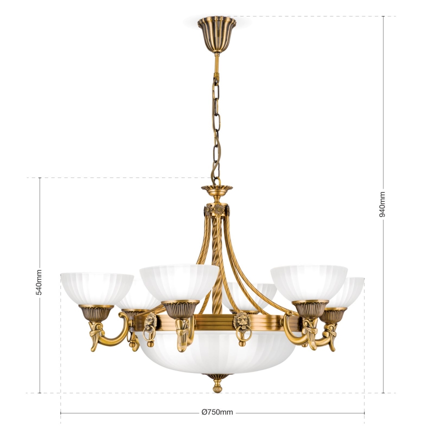 Chandelier on a chain ROCCA 9xE27/60W/230V d. 75 cm bronze/white