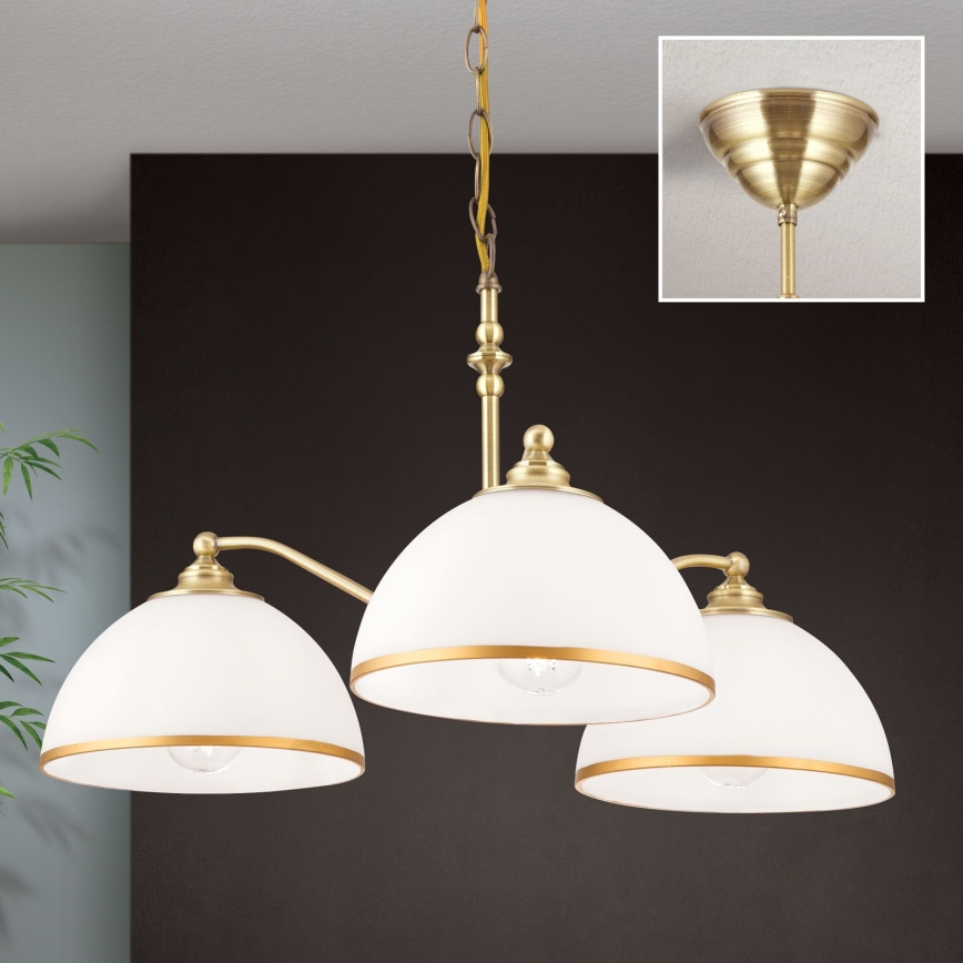 Chandelier on a chain OLD LAMP 3xE27/40W/230V d. 65 cm white/brass