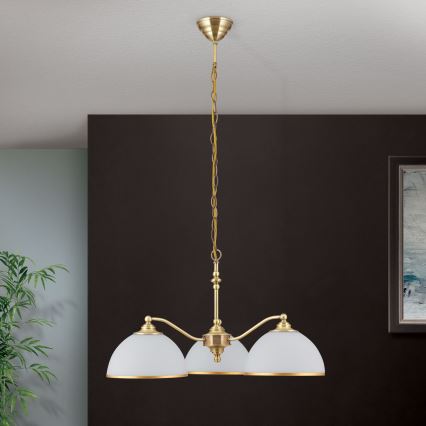 Chandelier on a chain OLD LAMP 3xE27/40W/230V d. 65 cm white/brass