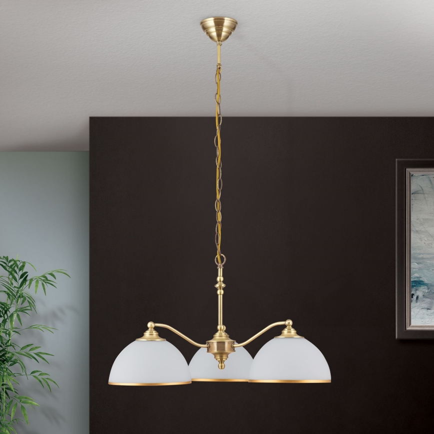Chandelier on a chain OLD LAMP 3xE27/40W/230V d. 65 cm white/brass