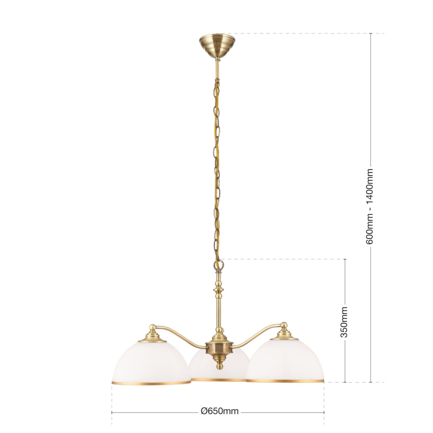 Chandelier on a chain OLD LAMP 3xE27/40W/230V d. 65 cm white/brass