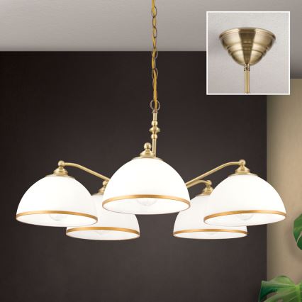 Chandelier on a chain OLD LAMP 5xE27/40W/230V d. 75 cm white/brass