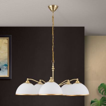 Chandelier on a chain OLD LAMP 5xE27/40W/230V d. 75 cm white/brass