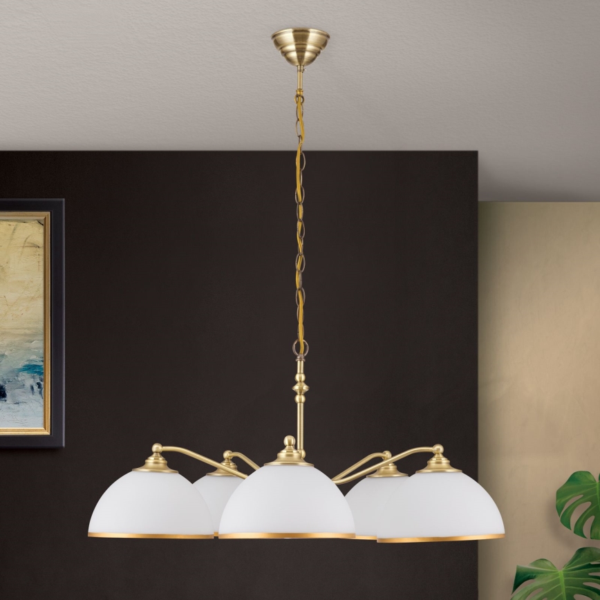 Chandelier on a chain OLD LAMP 5xE27/40W/230V d. 75 cm white/brass