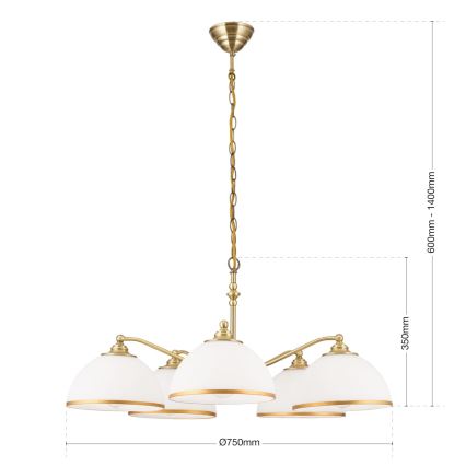 Chandelier on a chain OLD LAMP 5xE27/40W/230V d. 75 cm white/brass